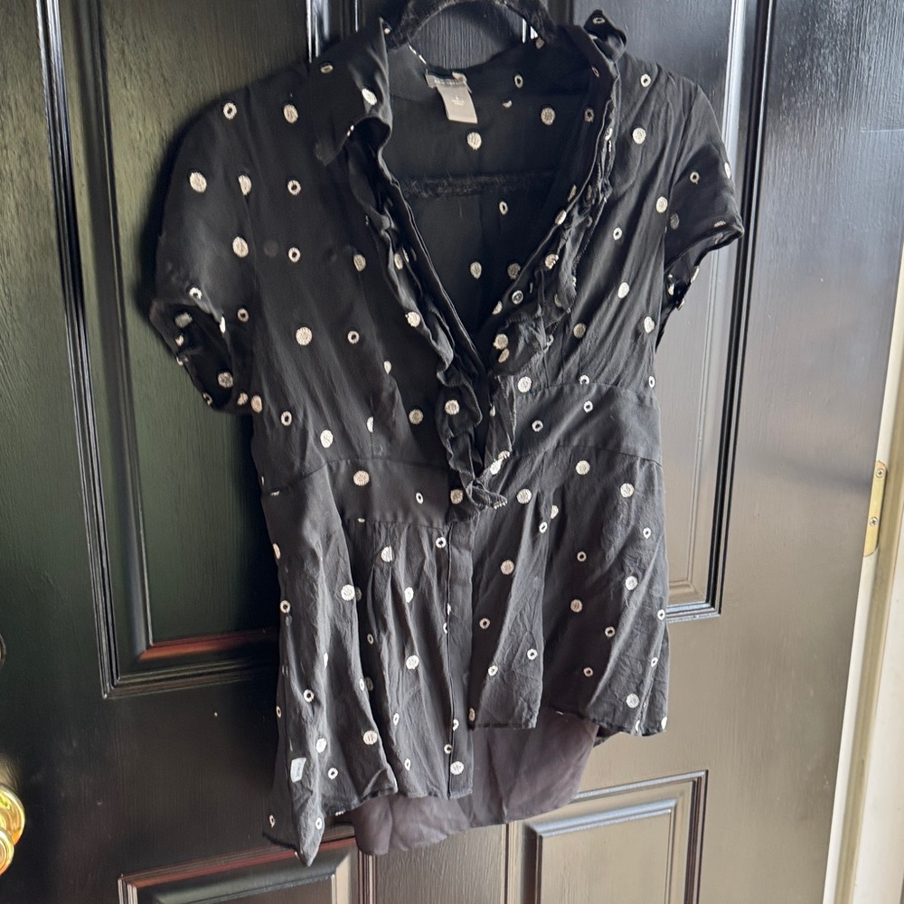 Ann Taylor Black and White Ruffle Blouse